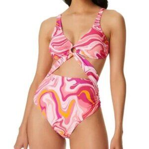 NWT! Jessica Simpson Pink Good Vibrations Cutout One Piece Swimsuit NEW!